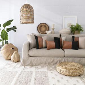 Minimalist Modern Farmhouse Cushion <b>Covers</b> Faux Leather and Linen <b>Throw</b> Pillow <b>Covers</b> - Product Image 6