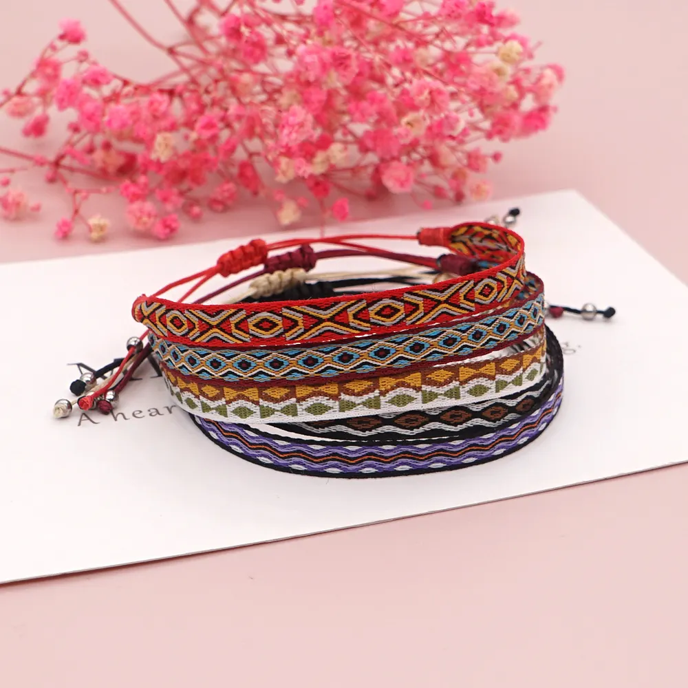 GO2BOHO 2022 Friendship Braided Bracelets Boho Geometric Pattern Bracelet For Women Tibetan Weave Stackable Rope Vintage Jewelry