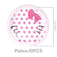 Nouvel ensemble décoratif de vaisselle et de décoration de table pour fêtes d'anniversaire, Saint-Valentin et festivals, avec motif chat et nœud, comprenant assiettes et serviettes en papier