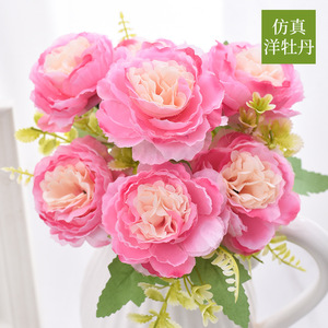 Bouquet de roses artificielles en soie, fleurs réalistes pour mariage et décoration intérieure, 6 têtes, rouge - Product Image 5