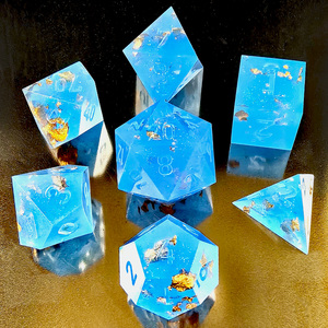 Không Sơn Shimmery Sharp Edge Dnd <span class=keywords><strong>Dice</strong></span> Set Với Lá Vàng, Handmade 7 Mảnh Dao Cạo Lưỡi Đa Diện RPG <span class=keywords><strong>Dice</strong></span> Set - Product Image 3
