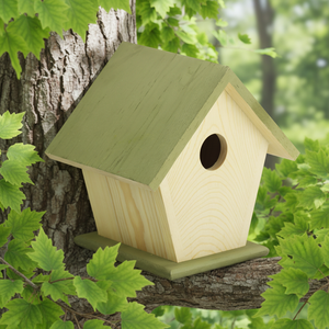 Decoratief vogelhuisje met afneembaar dak, natuurlijke houten nestkast voor knutselen - Product Image 1
