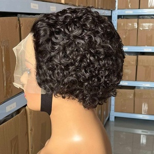 Perruque <span class=keywords><strong>courte</strong></span> en <span class=keywords><strong>cheveux</strong></span> humains vierges, <span class=keywords><strong>coupe</strong></span> pixie, vague d'eau bouclée, couleur naturelle, densité 180%, perruque à dentelle frontale 13x1, 6 pouces - Product Image 5