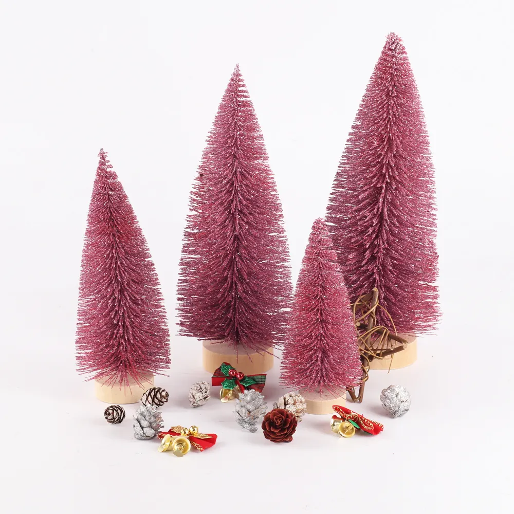 Artificial Mini Christmas Trees Frost Trees With Wooden Base Standing For Sisal Home Table Top Decoration