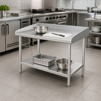 Table de travail double couche en acier inoxydable avec protection anti-éclaboussures arrière et latérale, revêtement autonettoyant pour cuisine commerciale