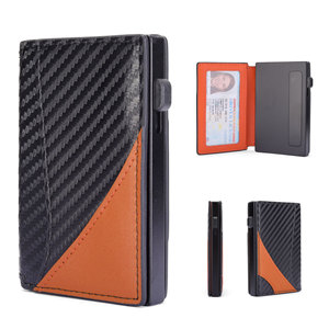 Carbon Fiber Textured Men's <b>Wallet</b> Compact Bi Fold <b>Metal</b> Card Holder RFID Protection Orange Black - Product Image 1