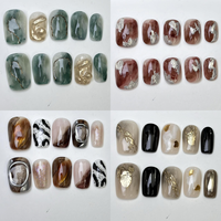 2026 Faux ongles à presser faits main, amande, courts, carrés, amusants, amovibles, réutilisables, 3D stéréo, motif dessin animé Kawaii, mignons, pour doigts