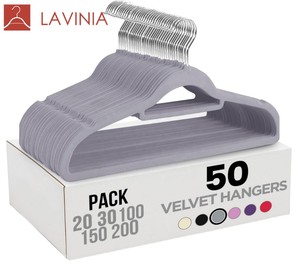 <span class=keywords><strong>Cintre</strong></span> d'hôtel moderne Lavinia, personnalisé, flexible, robuste, écologique, peu encombrant, en plastique et velours, triangulaire, multifonction, antidérapant - Product Image 1