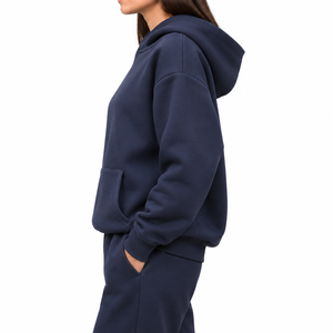 Sweat à capuche oversize pour femme, 100% coton molletonné, couleur unie, épaules tombantes, avec poches, vêtement d'automne - Product Image 4