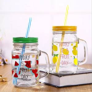الترويجية هدية ميسون جرة الزجاج هدية 16 أوقية جرة زجاجية زجاج مزخرف جرة زجاجية مع القش - Product Image 2