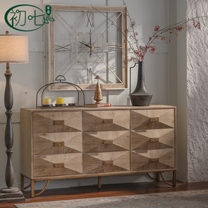 Mueble de Entrada de Estilo Antiguo en Color Madera Natural, con 6 Cajones de Almacenamiento, Mueble de Salón de Estilo Rústico Americano - Product Image 2