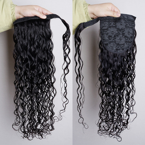 Coletas de cabello humano 100% virgen Remy, extensiones de cabello humano con Clip envolvente, coleta con cordón, venta al por mayor - Product Image 3