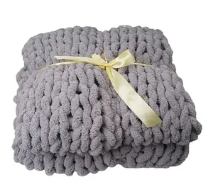 High Quality Chenille Hand Knitting Knot Blanket For Sofa