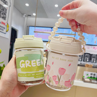 Botellas de vidrio Kawaii bouteille d'eau perle chaîne bouteille d'eau Double boisson verre jus lait Portable étanche tasse à café