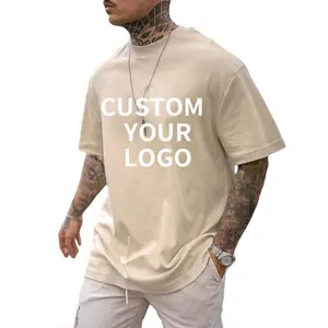 Camiseta de grandes dimensões para homens, camiseta de algodão pesado em branco com logotipo personalizado Oem para impressão de roupas masculinas por atacado de fábrica