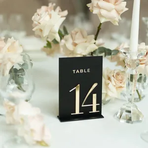 luxury modern 3d gold mirror black table number acrylic sign holder for wedding place card plastic