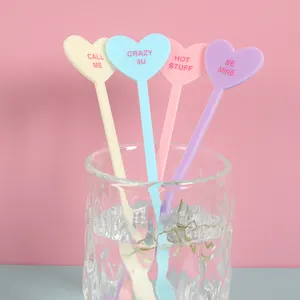 Personalized Acrylic 4 Pieces Per Set Pink Cute Heart Coffee Stir Stick Party Accessories