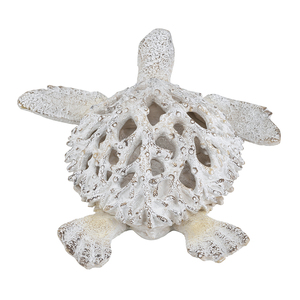 Statue de tortue décorative en polyrésine avec motif de récif corallien blanc 13,2x12,2x3,9 pouces Ornement de jardin - Product Image 4