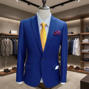 Men's 100% Woolen Bespoke Slim Fit O-Neck Breathable <b>Blazer</b> Jacket Single Breasted <b>Button</b> Flat Half XL Pleated Business Suits - Product Image 3