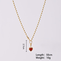 Collier pendentif cœur en or avec chaîne à billes et fermoir mousqueton, breloque cœur rouge transparent, cadeau de bijoux pour elle, femme, Saint-Valentin