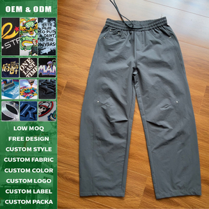 Title: High Quality Custom Logo Relaxed Fit Straight Pants Spring Unisex Casual Trousers <b>Elastic</b> Waist with <b>Belt</b> Loop For Daily - Product Image 2
