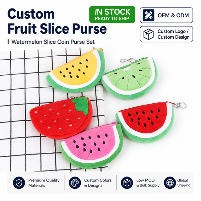 Cute Watermelon Fruit Super Soft Plush Doll Credit Card Wallet Coin Purse Keychain Lipstick Bag Zipper High Quality Kids