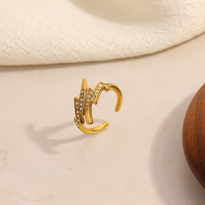 Anillo Lightning Bolt, Chapado en Oro de 18k, Aleación de Zinc, Ajustable, Joyería para Mujer, Regalo, Diseño Geométrico - Product Image 4