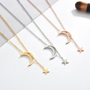 Minimalist Vintage Trendy Stainless Steel <strong>Moon</strong> Star <strong>Necklace</strong> Women Lady's Fashionable Wedding Gift <strong>Silver</strong>/Gold/Rose Gold Plated - Product Image 1