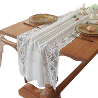 Chemin de table en dentelle blanche de style français, luxe léger, pour décoration de table de mariage ou d'hôtel, nappe longue pour fêtes en cuisine