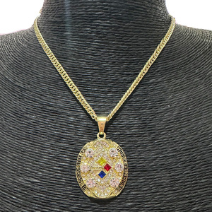 Collier pendentif Championnat Pittsburgh Steelers, tendance Hip Hop, accessoires sportifs pour hommes, alliage, cristal synthétique, strass - Product Image 3