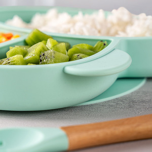 Assiette à ventouse en silicone pour bébé, avec cuillère d'apprentissage, vaisselle pour enfants, assiette à ventouse singe simple - Product Image 5