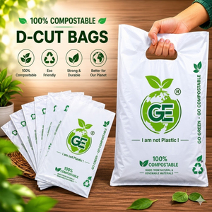 ถุงหิ้วแบบ D-Cut คุณภาพพรีเมียม ย่อยสลายได้ เป็นมิตรกับสิ่งแวดล้อม ถุงช้อปปิ้ง ถุงบรรจุภัณฑ์สำหรับร้านค้า ย่อยสลายได้ทางชีวภาพ ปราศจากพลาสติก - Product Image 1