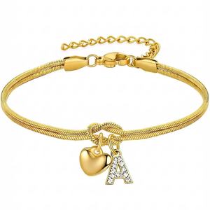 Nouveau bracelet tendance en acier inoxydable plaqué or 18 carats, design nœud concentrique, os de serpent, pendentif lettre entièrement serti de strass, <span class=keywords><strong>cadeau</strong></span> - Product Image 1