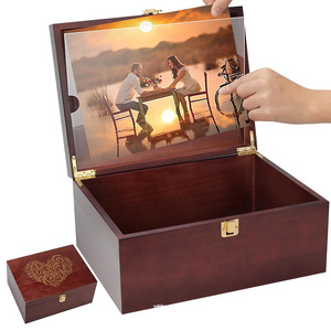 Solid Wood Jewelry <b>Storage</b> <b>Box</b> Double Layer Organizer With <b>Photo</b> Lid For Necklace Bracelet Earring Keepsake Gift <b>Box</b> - Product Image 1