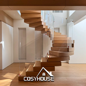 Escalier droit moderne à balustrade câblée avec poutre en acier et marches en bois pour usage résidentiel - Product Image 6