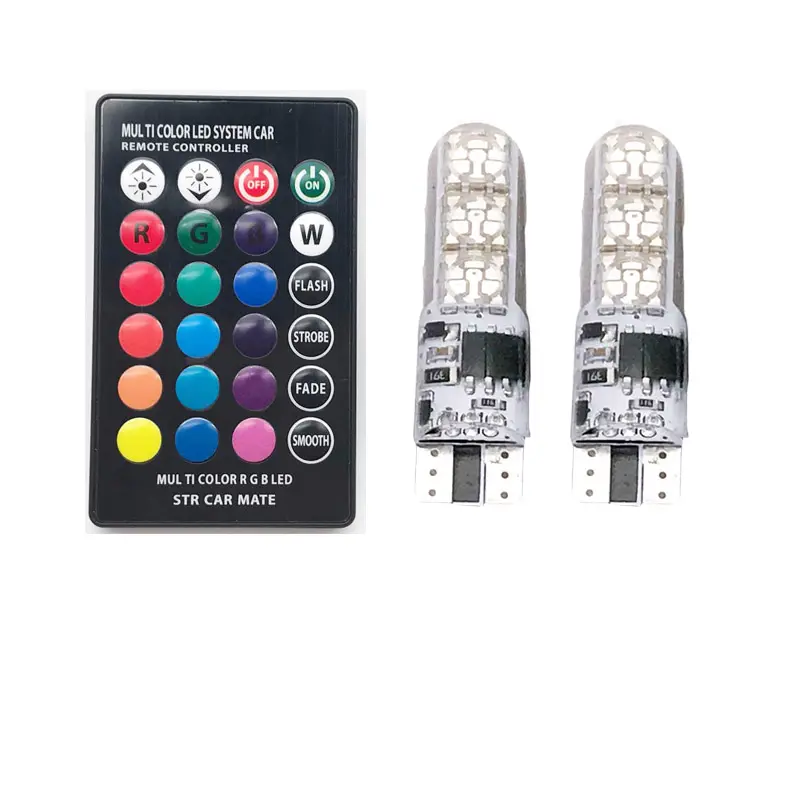 2PCS RGB T10 W5W Led 194 168 W5W 5050 SMD Car Dome Reading Light Automobiles Wedge Lamp RGB LED Bulb With Remote Controller