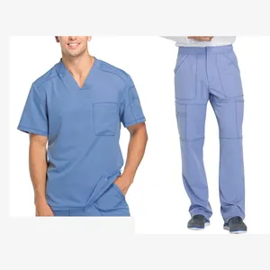 Verzorgingsuniform Fabrikant Verkopers Vijf Pocket V-Hals Ziekenhuisuniform Verpleegkundige Medische Scrub Top Voor Mannen