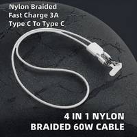Câble tressé en nylon OEM 4-en-1 PD 60W 3A à charge rapide Type-C vers Type-C avec lanière pour appareil photo et écouteurs iOS