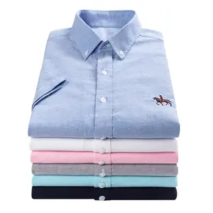 100% Cotton Oxford Short Sleeve Shirt Wholesale Large Size Casual Shirt Plain Color Office Uniform