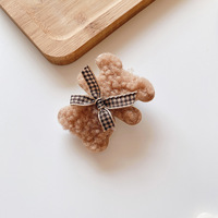 Jeune fille coeur Wrap tissu ours arc pince à cheveux en peluche bébé automne et hiver mignon lait café couleur peluche ours pince à cheveux