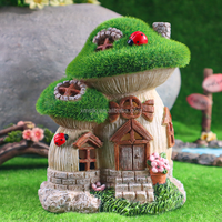 Décoration de jardin Statues champignons floqués verts Maison de fée en résine avec lumières solaires pour paysage extérieur