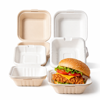 Boîte à hamburger en bagasse de 6 pouces Warmpack, emballage alimentaire jetable compostable, conteneur à emporter pour hamburger, emballage écologique