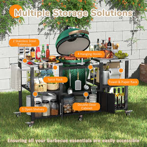 Chariot de barbecue multifonctionnel AJUNION en acier inoxydable, station de barbecue d'extérieur, table de préparation pour support <span class=keywords><strong>Big</strong></span> <span class=keywords><strong>Green</strong></span> <span class=keywords><strong>Egg</strong></span> avec 6 roues - Product Image 3
