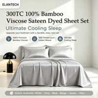 Parure de lit en bambou massif moderne et rafraîchissante, draps de luxe toutes saisons 300TC à poches profondes de 16 pouces pour la vente en gros