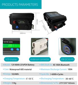 Batería Marina Eléctrica Lateral de Litio Hierro Fosfato para Exteriores de 12V 24V 36V 48V 50Ah 60Ah 80Ah 90Ah 100Ah 150Ah 200Ah 300Ah - Product Image 3