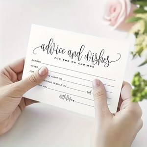 Paquete de 50 Tarjetas de Consejos y Deseos para Bodas, Diseño con Escritura a Mano, Tarjetas de Felicitación para Despedida de Soltera y Recepción de Boda - Product Image 1