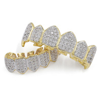 Rappeur haut et bas en laiton, bijoux de corps à la mode deux tons couleur plaquée Halloween Vampire crocs Zircon GRILLS
