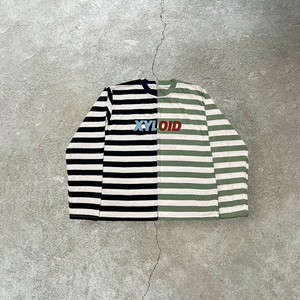 เสื้อยืดแขนยาวทรงบ็อกซี่ผ้าฝ้าย 100% ลายทางคุณภาพสูงสำหรับผู้ชาย คอกลม แขนยาว สไตล์สตรีทแวร์ฤดูใบไม้ร่วง - Product Image 2