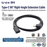 Câble d'extension USB-C 2.0 mâle vers femelle à angle droit OEM/ODM, cordon de synchronisation de données USB-C coudé à 90 degrés personnalisé