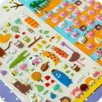 Mignon mini autocollants gonflés japonais coréen dessin animé Animal Panda chat lapin chien auto-adhésif 3D bulle autocollant feuille